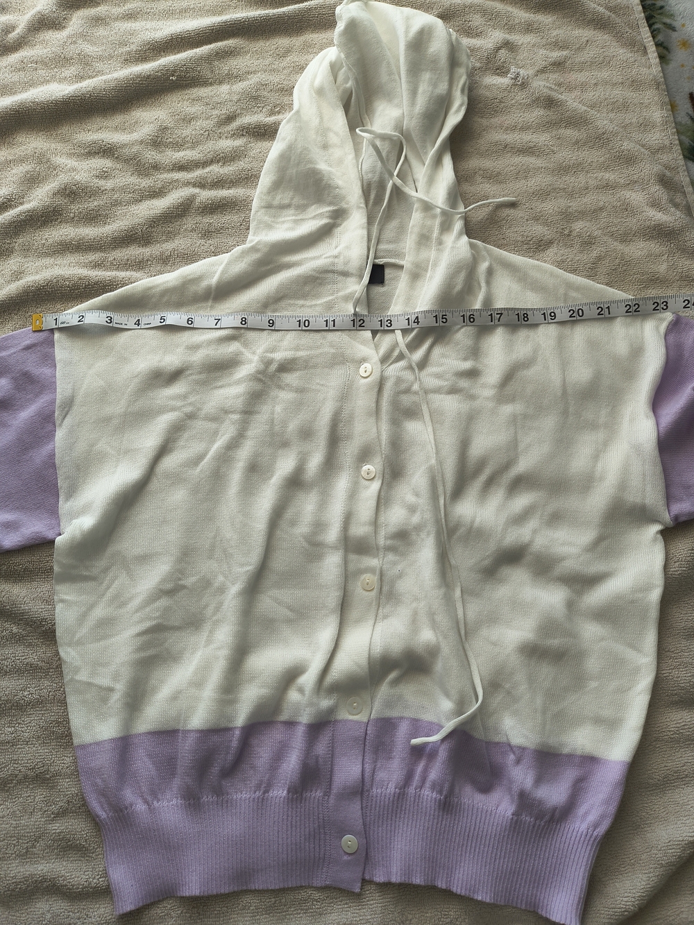 Makeover Essentials Hooded Button-Front Cardigan in Cream & Lavender - Picture 5 of 9